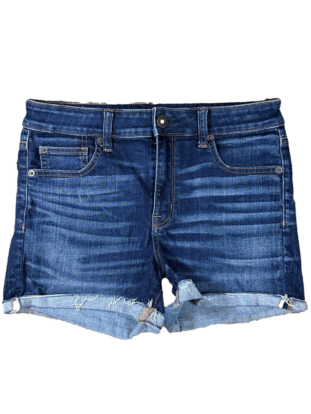 American Eagle Outfitters Dark Blue Cuffed Denim Shortie Shorts SKU1551